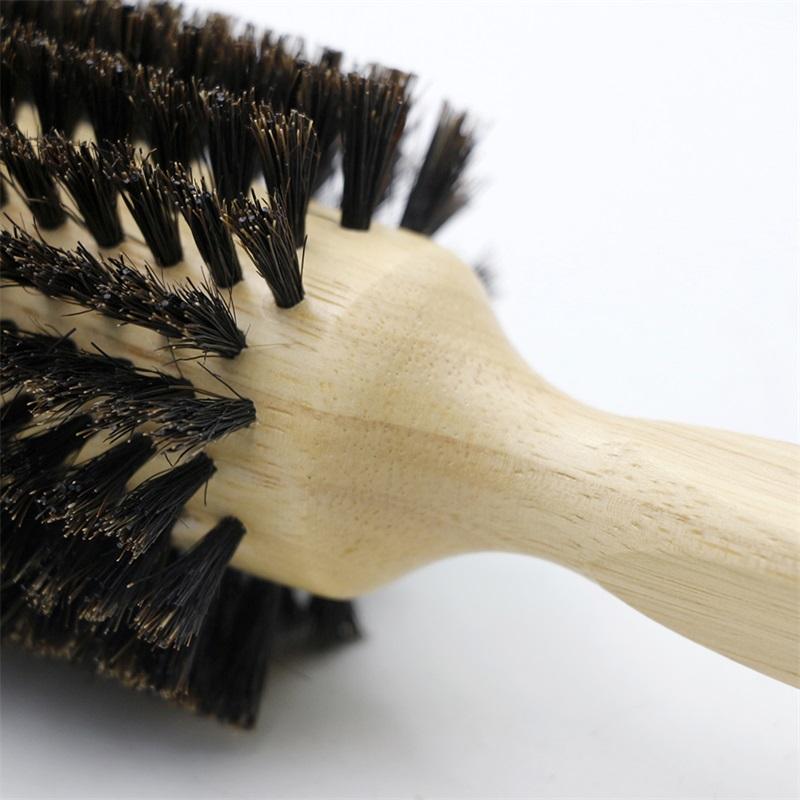 Spazzola rotonda con setole di cinghiale con manico in legno da 6 misure, coda rimovibile, professionale, per parrucchiere, barbiere, pettine rotondo