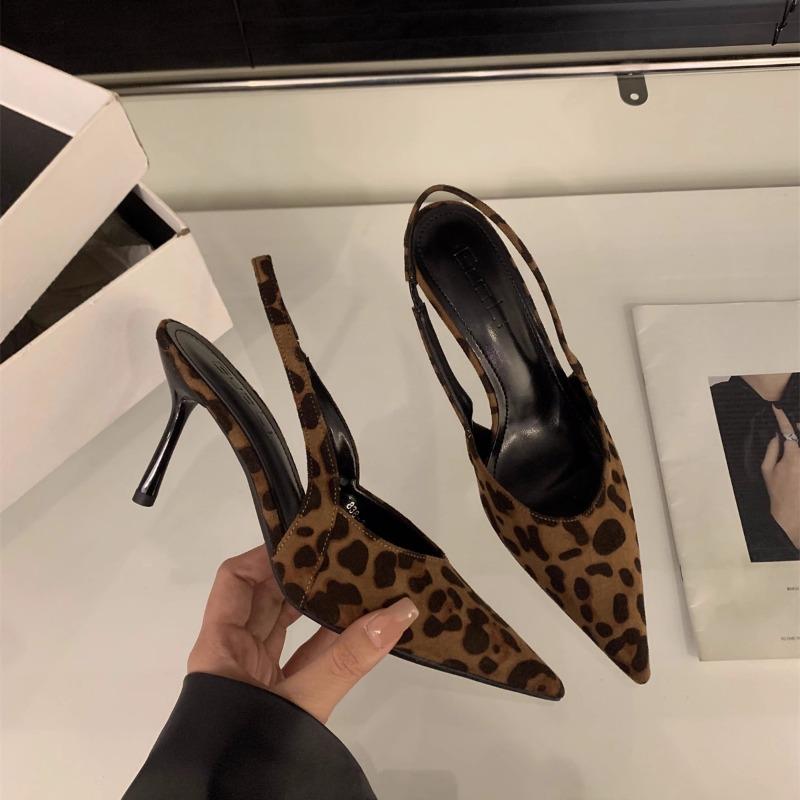 Fashion New Summer High Heel Women Mules Sandals Fashion Pointed Toe Leopard Shoes Design Style Banquet Party Dress Sandalias Shoes
