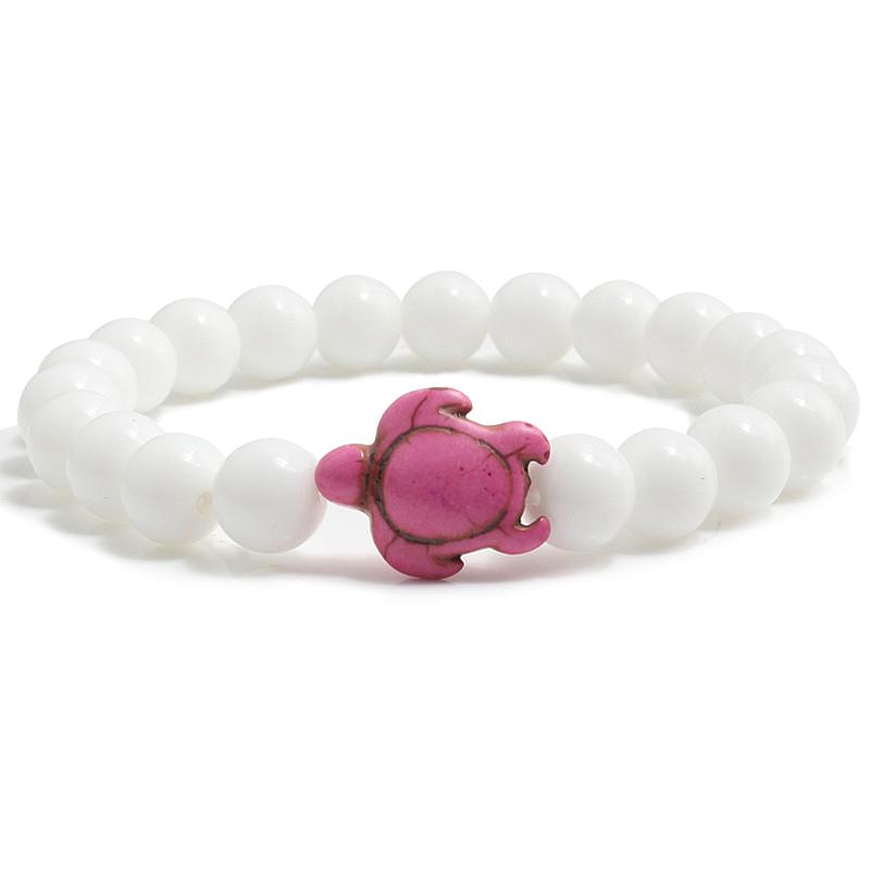 Summer Sea Turtle Bracelets Charm Tortoise Bracelets Men 8mm Natural Stone Round Beads Elasticity Party For Women Bangle Jewelry