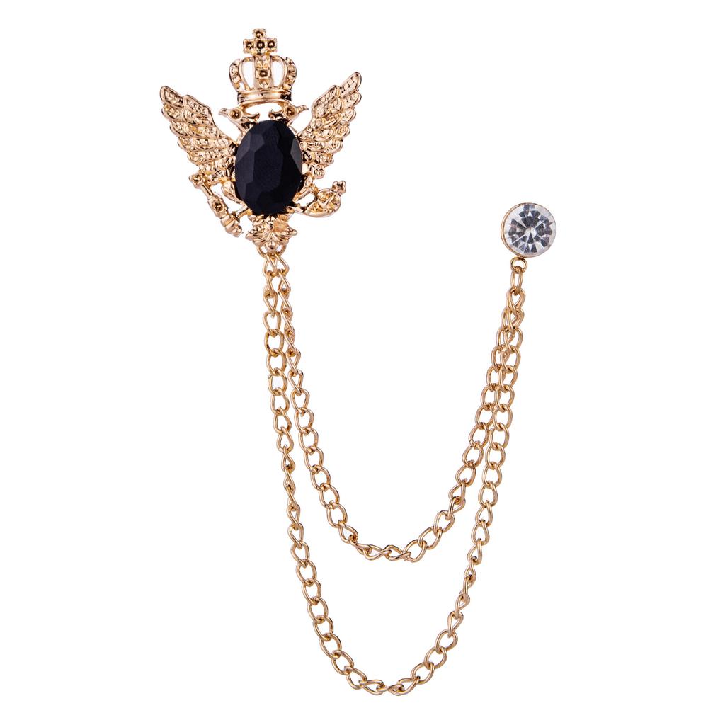 Fashion Tassel Chain Brooch Anti Discoloration Crystal Brooches Crown Gemstone Brooch Retro Shirt Collar Lapel Pins For Business