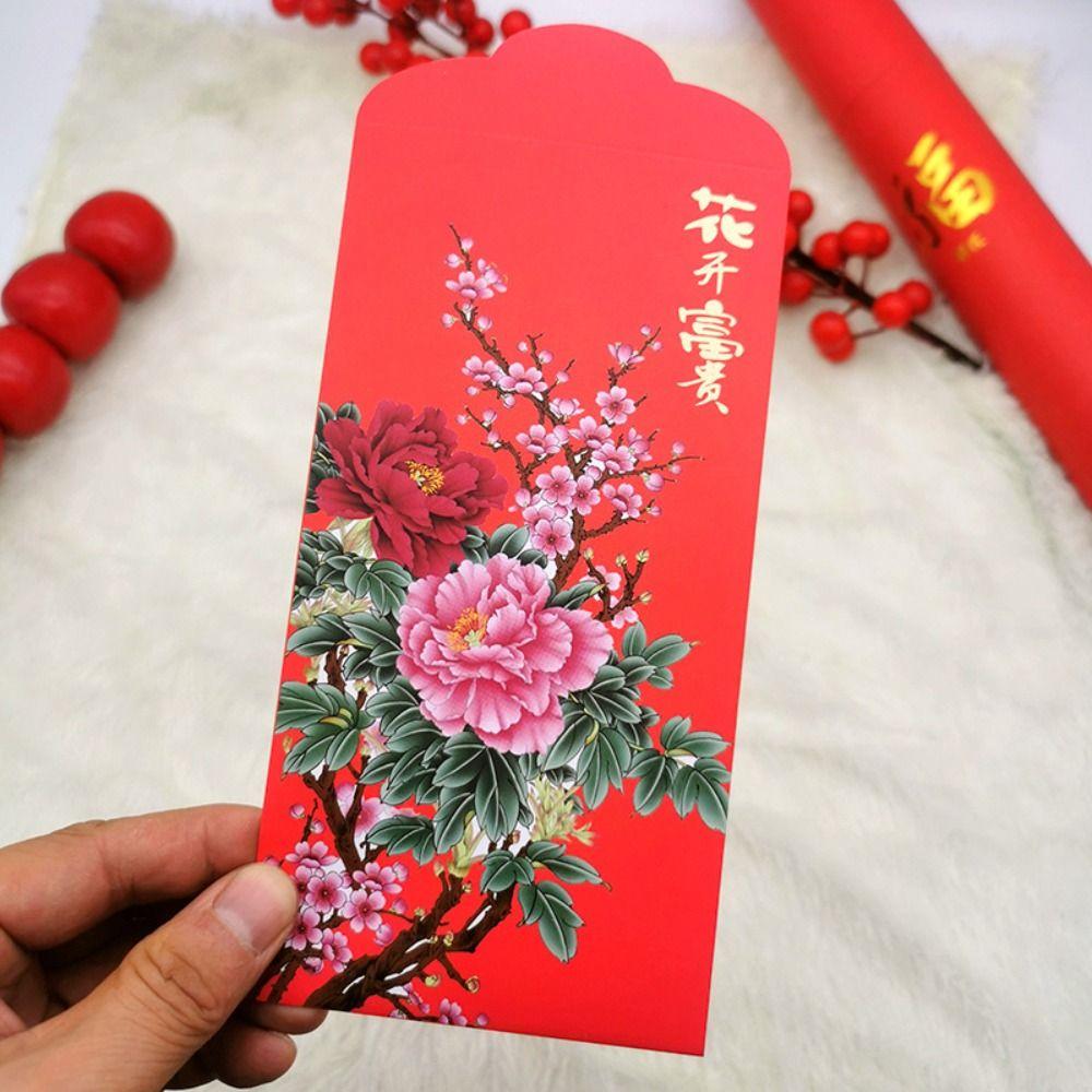 Happy New Year Spring Festival Red Envelopes Best Wishes Flower Blessing Bag Traditional Lucky Hong Bao Party Gifts