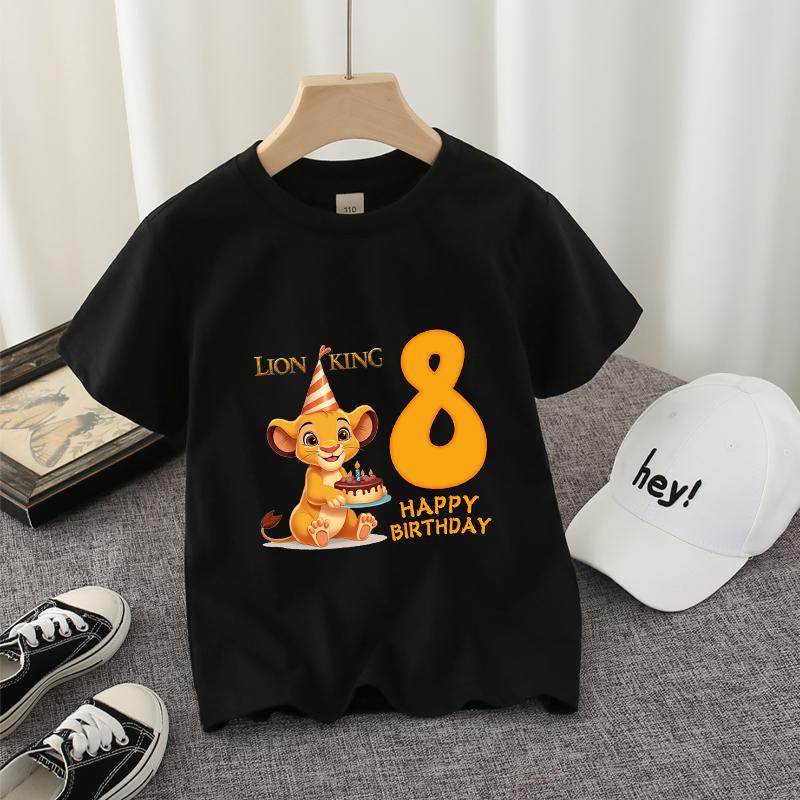 Lion King Kids T-shirt Disney Cute Birthday Number 1-10 Years Old Anime Child Tee Street Summer Clothes Kawaii Party Gift