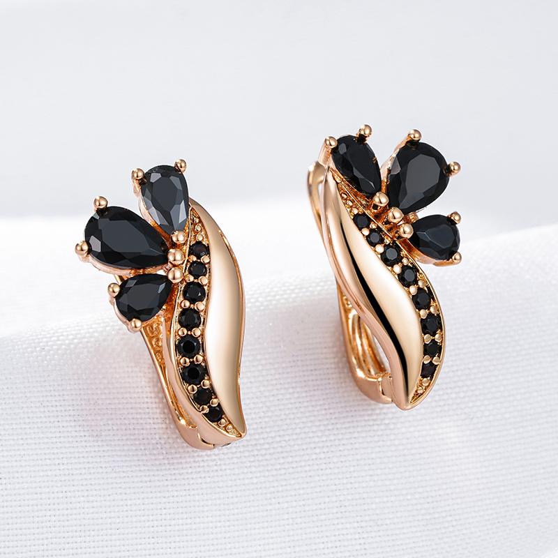 Black Natural Zircon English Earrings For Women  Rose Gold Color Crystal Flower Bride Earrings Vintage Fine Jewelry