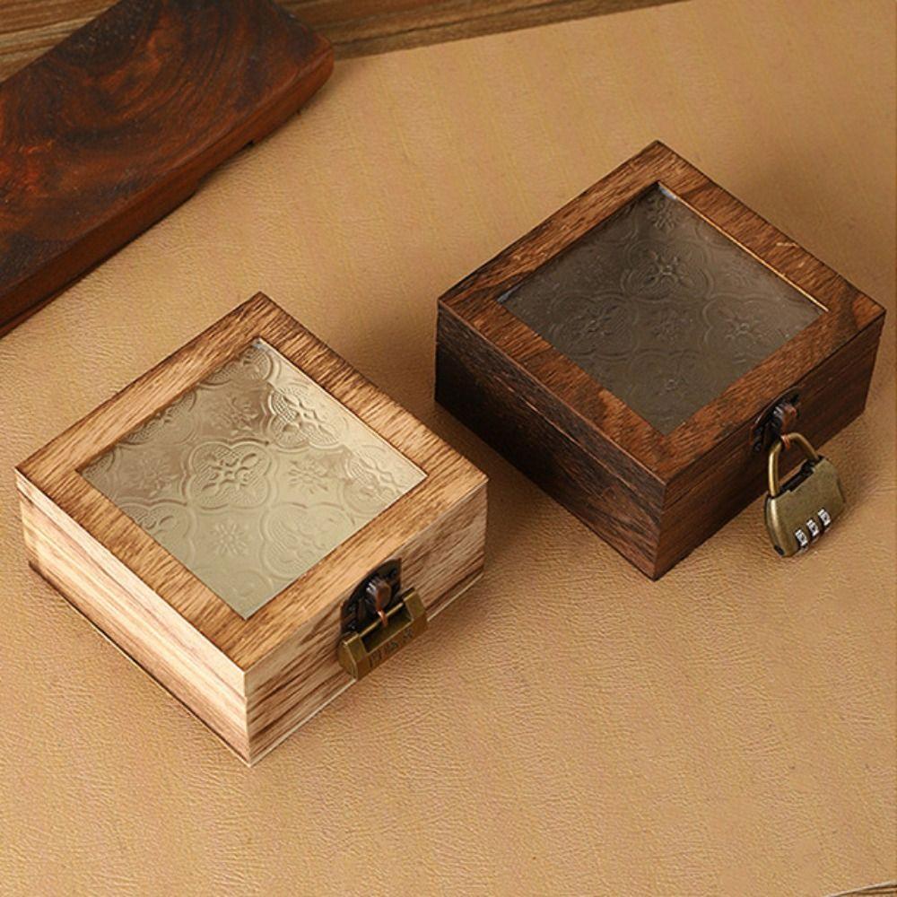 With Lock Wooden Jewelry Storage Box Portable Treasure Decorative Box  Home Decoration