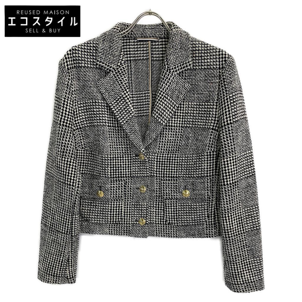 BOSS Grey Glen Check Gold Button Tweet Cropped Jacket Jacket 40 grayUsed