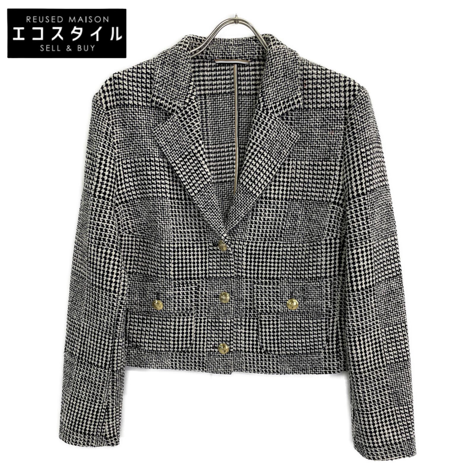 

BOSS Grey Glen Check Gold Button Tweet Cropped Jacket Jacket 40 grayUsed