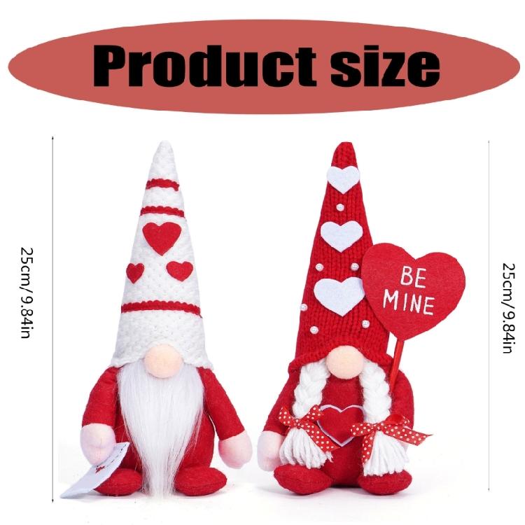 Romantics Heart Hat Gnomes Plush Dolls Stuffed Dwarf Figurine Valentines Day Gift for Couples Bedroom or Desk Decoration