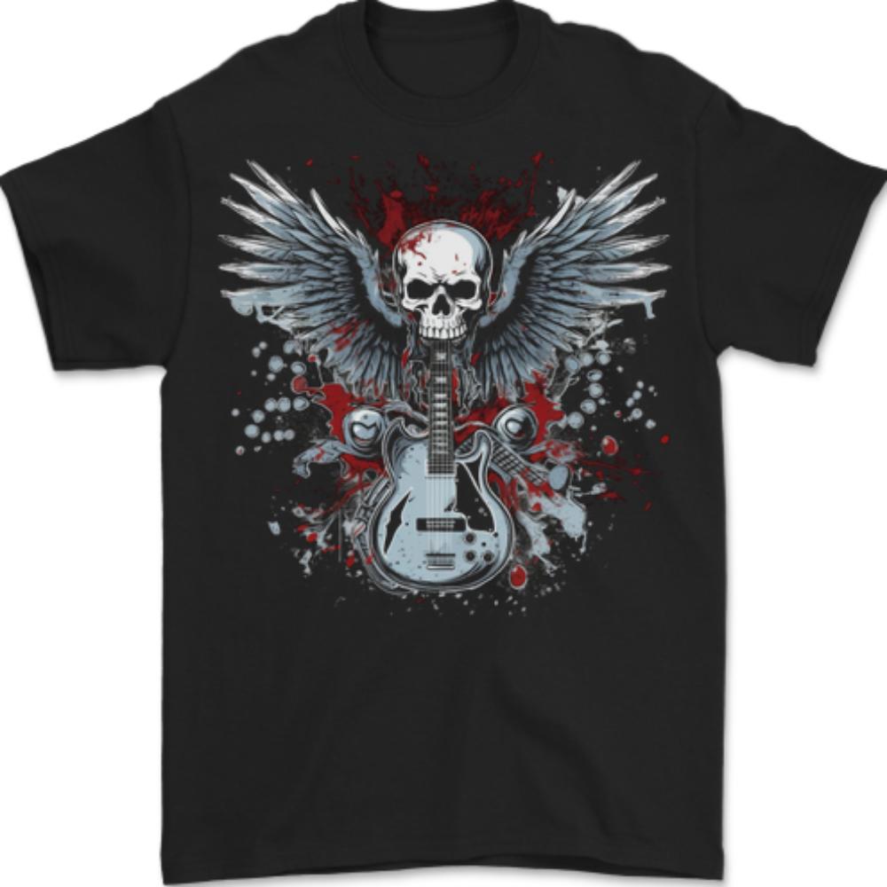 Guitar Skull Heavy Metal Rock Music Wings Unisexs TShirt 100 Cotton S
