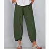Women's Wide-leg Casual Cotton Linen Cropped Pants with Elastic Waist, Green XXXL