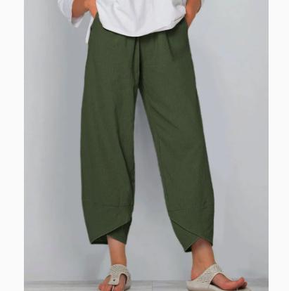 

Women s wide-leg casual cotton linen cropped pants with elastic waist, green XXXL One Size