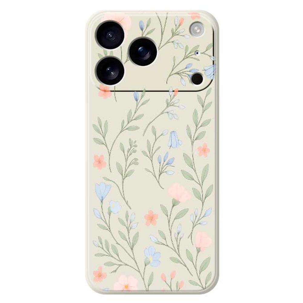 

For iPhone 17 Pro Case Pink Blue Flowers Pattern Printing Straight Edge TPU Phone Back Cover Beige