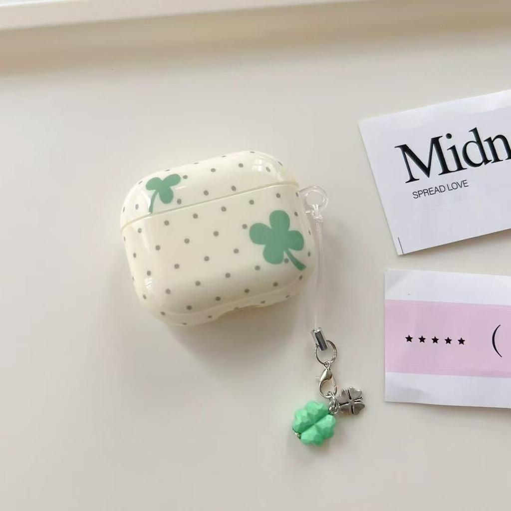 Colorful Wave Point Strawberry Tomato Four Leaf Clover With Pendant Earphone Case Cover for AirPods 1 or 2 3 4 Pro 2 Pro 3