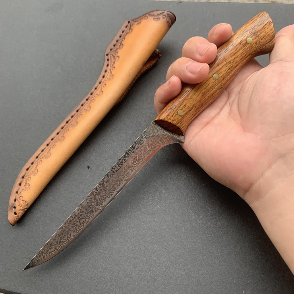 5.7 Inch Boning Knife With Cover Damascus Steel Blade Wood Handle Sharp Cleaver Steak Fish Barbecue Kitchen Knives Cooking Tools