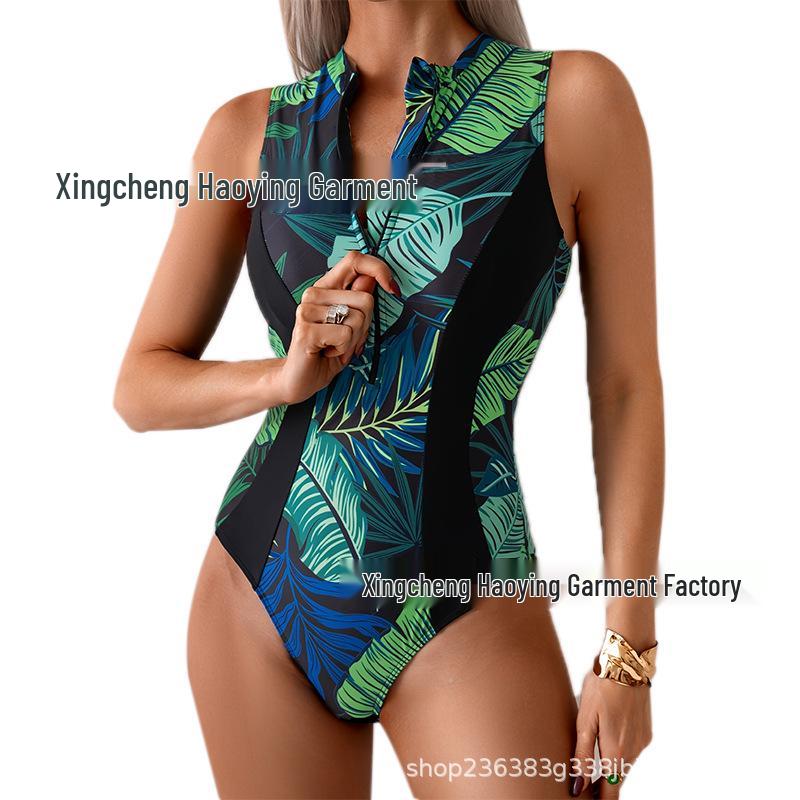 2025 Women's European & American One-Piece Surfing Swimsuit - Slimming, Sunscreen, Stylish Print