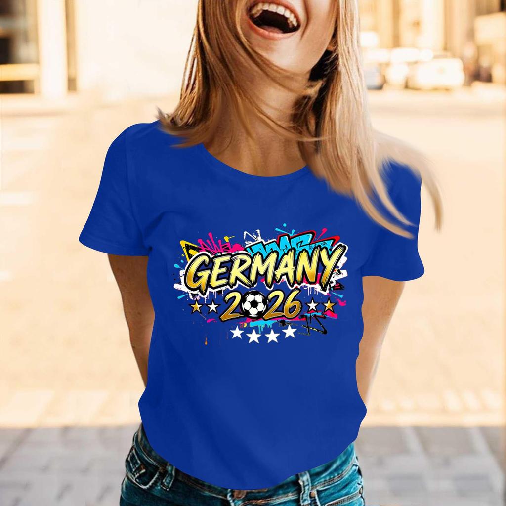 Womens Casual Crew Neck Short Sleeve Pullover T Shirt with Germany 2026 Letter Print Graphic for Soccer Supporters Top