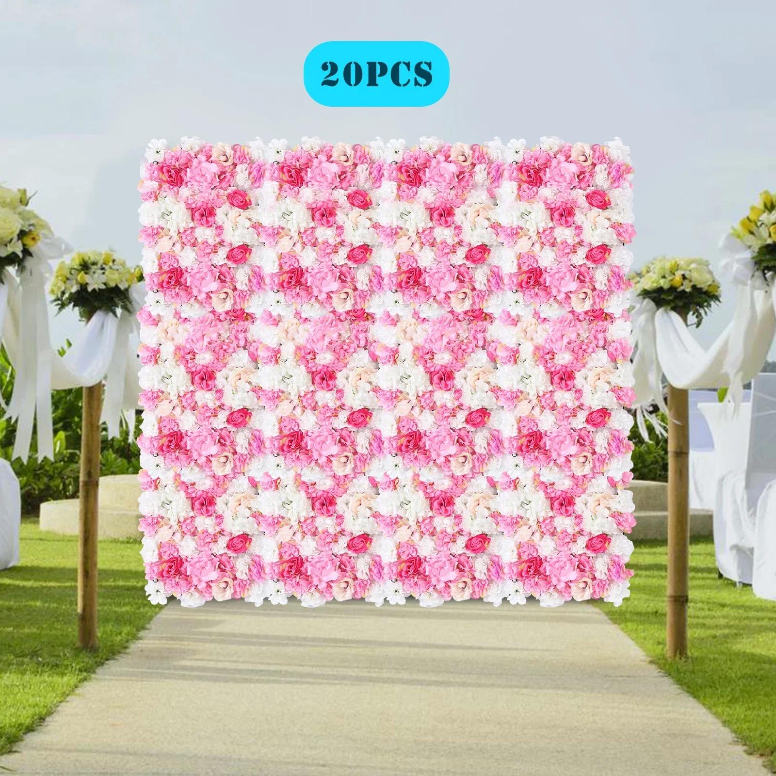 

20PCS Silk Flower Rose Wall DIY Decoration Background Wedding Flower Wall Artificial Flowers Artificial Flower Wall Panels розовый
