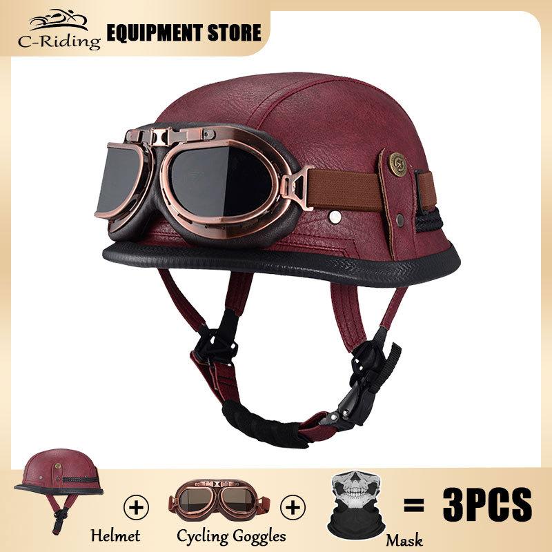 Vintage Black Retro Helmet Summer Breathable Sun Protection Lightweight Helmet Leather High Quality DOT Approved