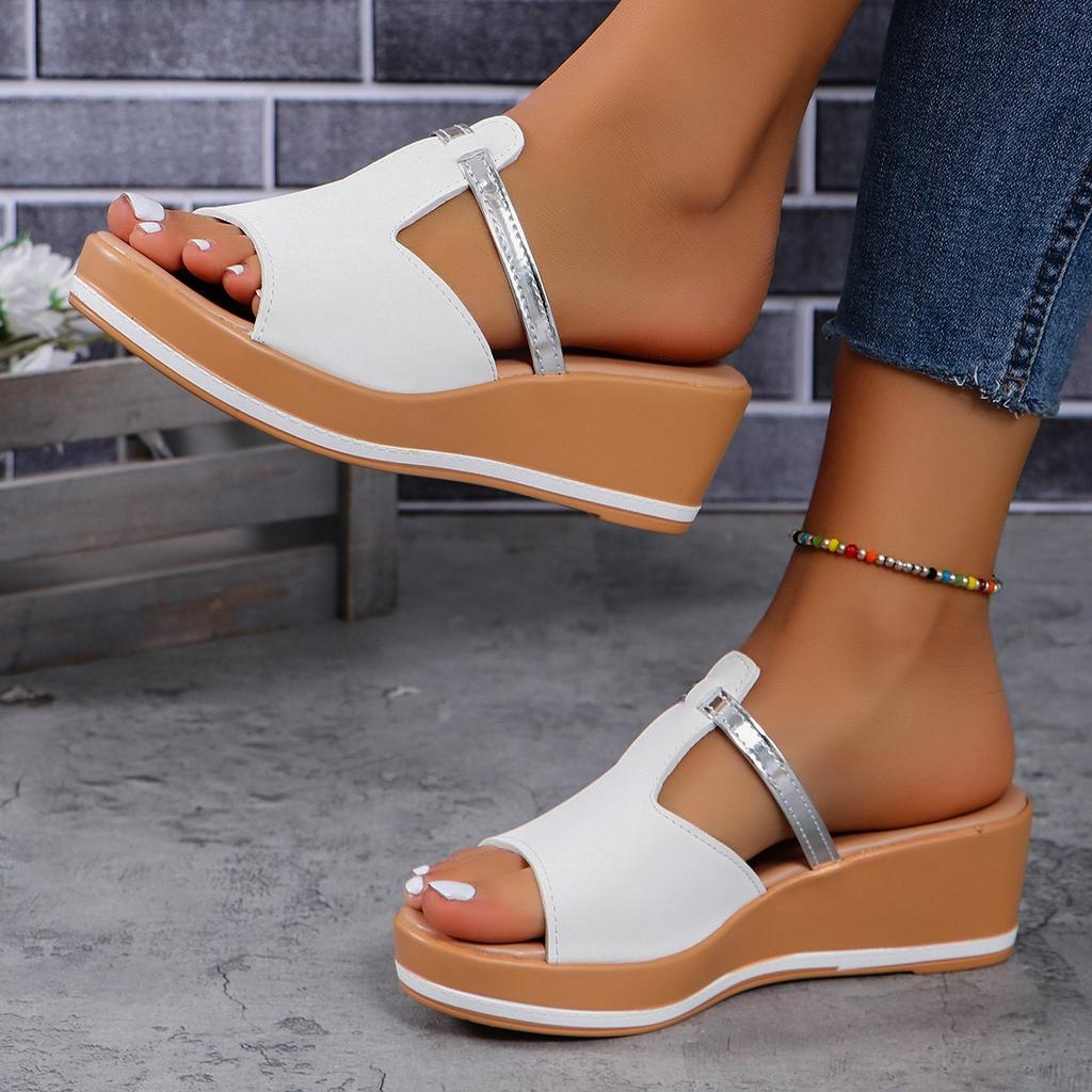 2025 New Foreign Trade Summer Women's Slope Heel Thick-soled Slippers Large Size Thick-soled Heightening Casual Slippers Women's Shoes