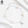 ORSA JEWELS Natural Freshwater Pearl and Starfish 925 Silver Chain Ankelt for Women Summer Holiday Anklets Jewelry SA74