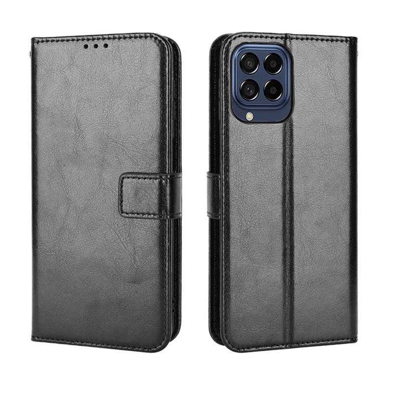 Suitable for Samsung M53 phone case, Samsung Galaxy M33 5G flip leather case with crazy horse pattern, lanyard and card slot