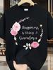 Women's Plus Size Oversized 0XL-5XL T-Shirt - Happiness Is Being a Grandma Floral & Heart Grandma Quotes, Soft Round N