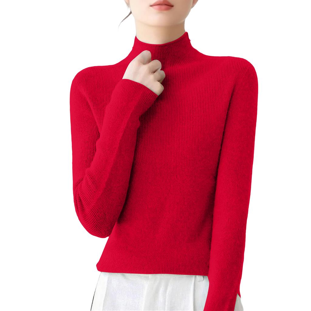 Women's Casual Round Neck Base Layer Knitted Long Sleeve Solid Color Sweater