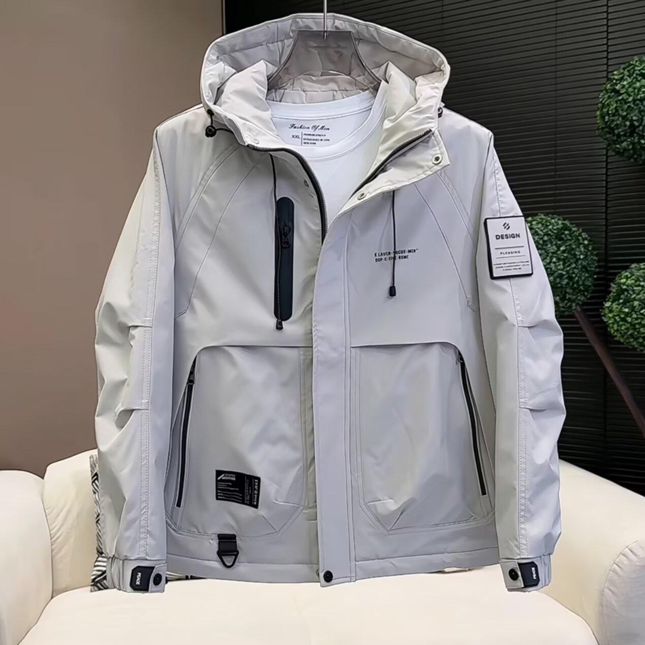 

Men s Mountaineering Hooded Jacket: Trendy, Loose-Fit, Versatile, Casual Fashion Coat for Autumn/Winter. M брудно-білий