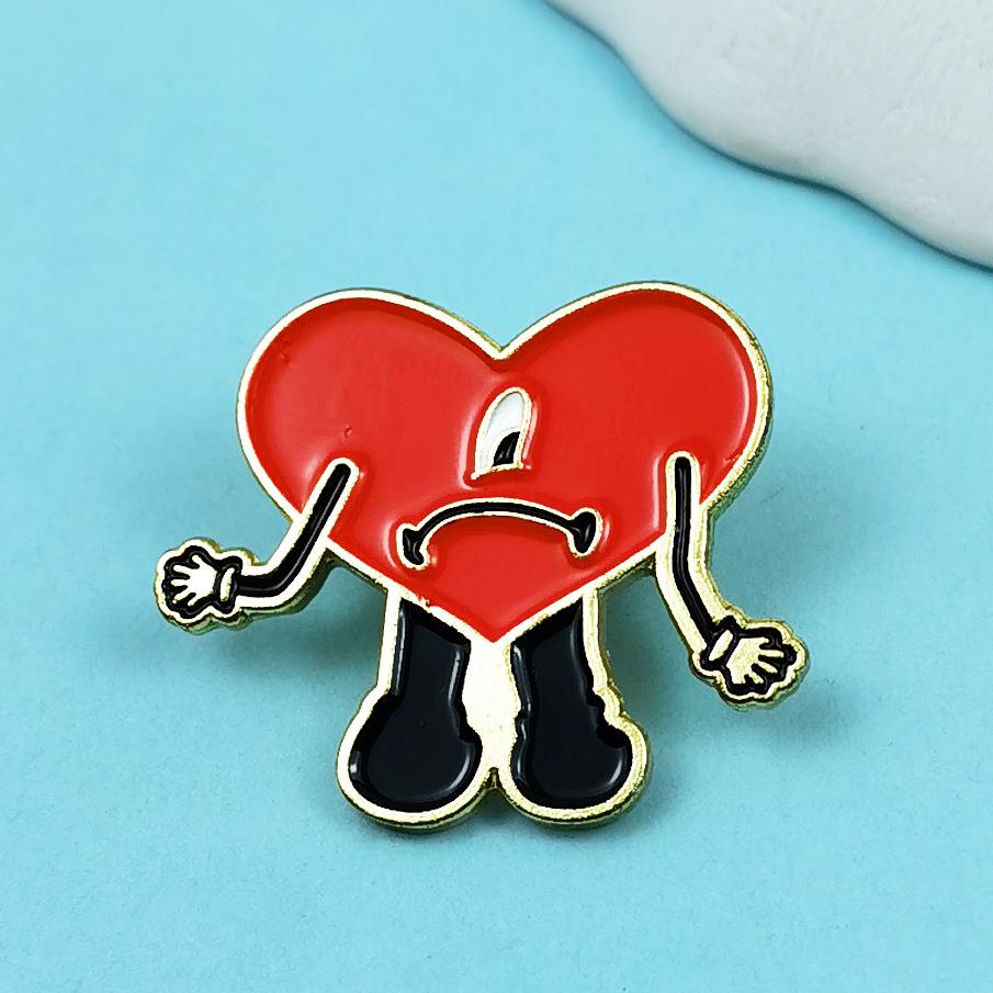 Heart-Shaped Cartoon Brooch: Cute Metal Accessory for Hats & Clothing