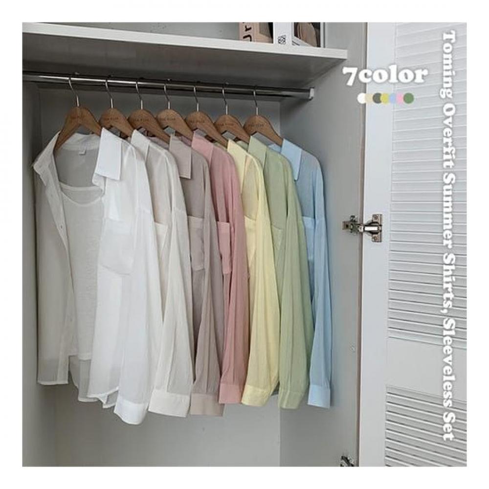 The Pink Overfit Sheer Collar Summer Shirt + Slab Sleeveless