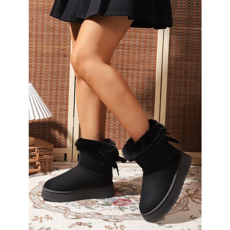 2025 Fall/Winter New Korean Style Round Toe Fashionable Comfortable Fuzzy Lined Slip-On Snow Boots for Women