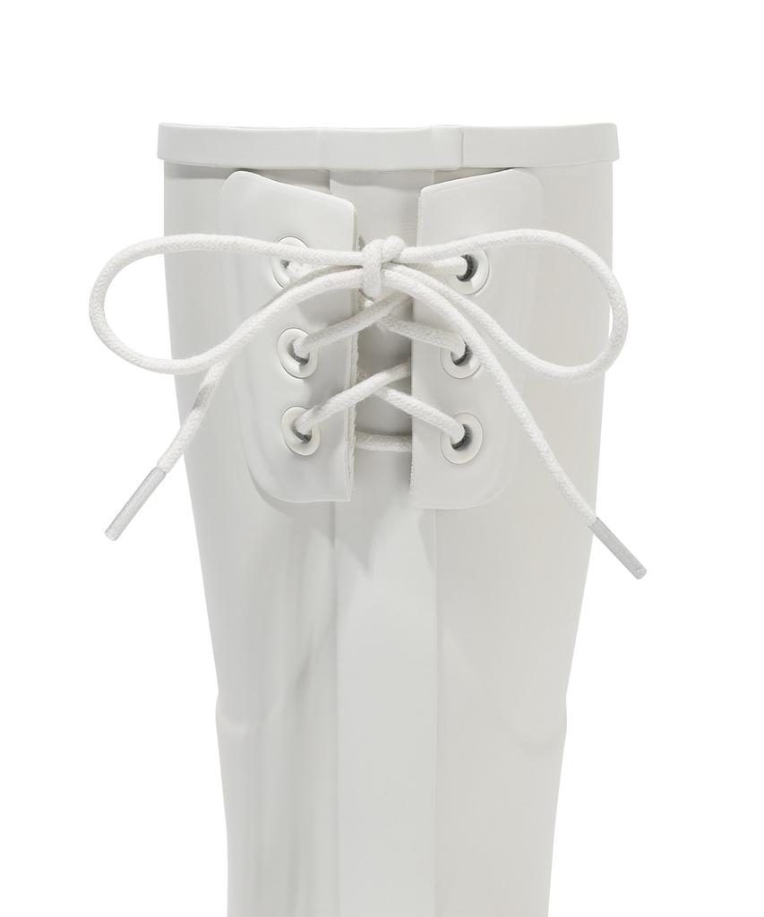 Covernat Woman Clover Heart Back Lace-Up Rain Boots Mid-Length Ivory
