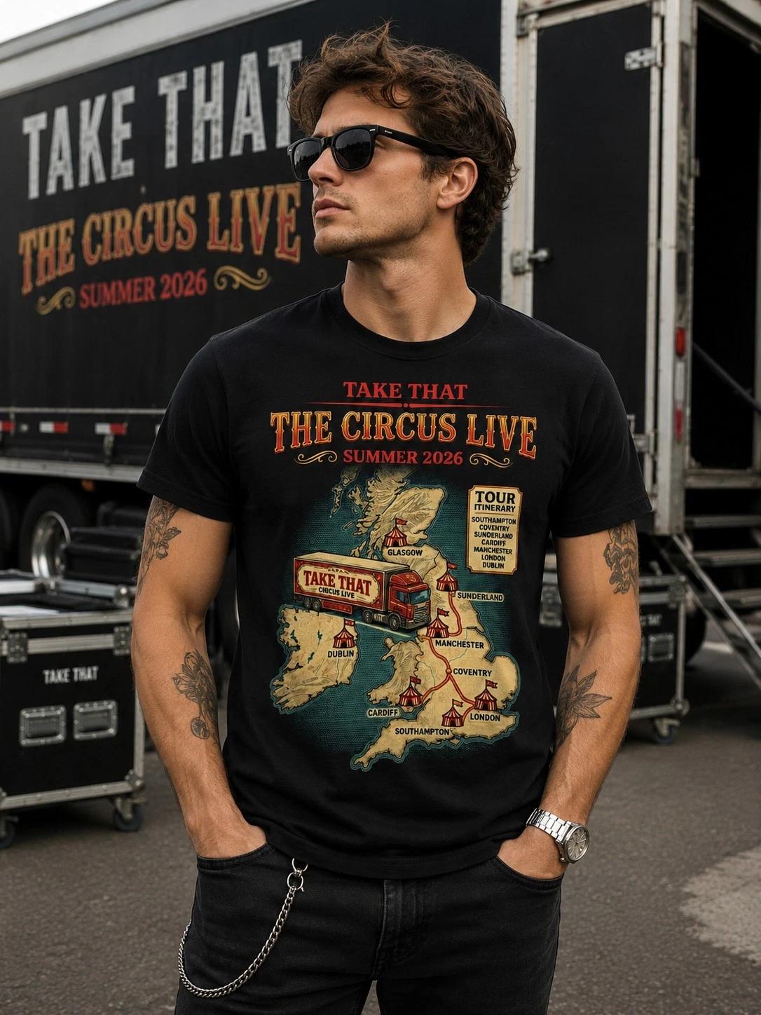 TAKE THAT The Circus Live 2026 Tour Map T-Shirt - Road Trip Edition Fan Tee 3XL