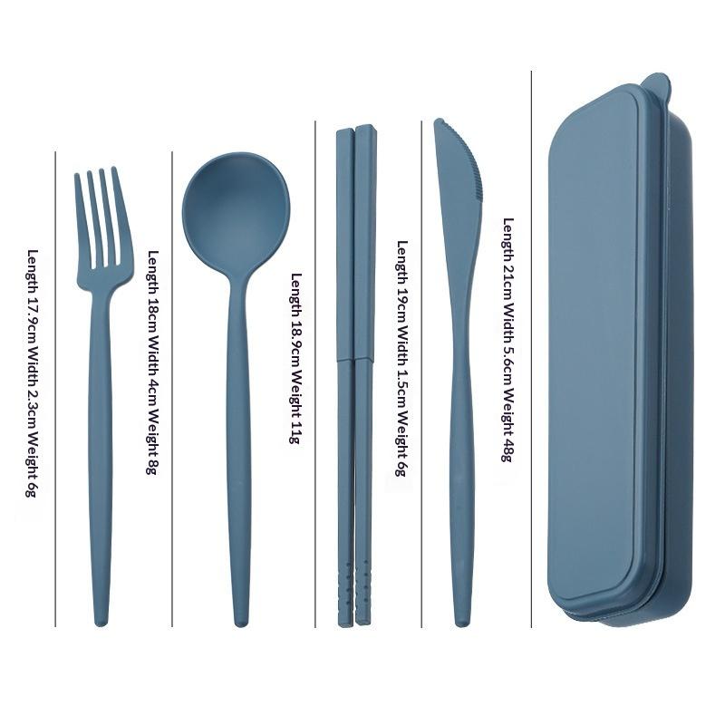 4Pcs Portable Utensils Healthy Eco-Friendly Wheat Straw Cutlery Reusable Chopstick Fork Knife Spoon Set