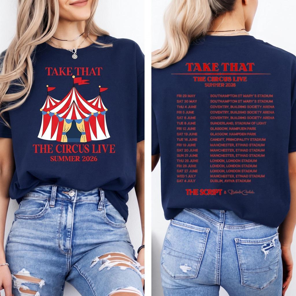 Take That Circus Live 2026 Tour T-shirt, cotton clothing for fans, gifts, men's and women's summer clothing, streetwear, Y2k style, hoodies.