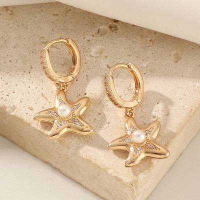 1 Pair Fashion Starfish Dangle Earrings for Women Cubic Zirconia Jewelry Daily Wedding Party Accessories