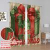 2pcs,2D Plane Printing Print Curtains Holly Berries & Gift Box Versatile Durable Polyester (without Rod) Festive Use for Living
