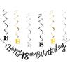 18th Birthday Decorations for Boys Swirls Streamers Set, Hanging Vortex Happy 18th Birthday Banner for Girls, Black and Gold 18 Birthday Decor Party