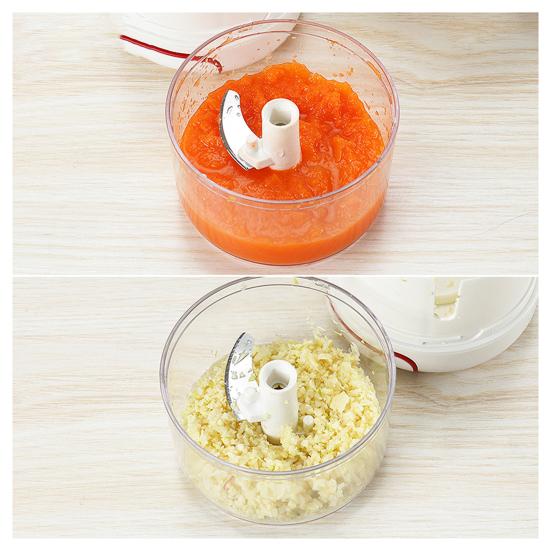 Manual Food Processor Pull Chop Grinder Stainless Steel Mincer for Garlic Chili Ginger Dual-Blade Design Vegetables Chopper for Home Kitchen Prep