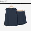 ZANZEA Damen Ärmellose Tanktops und Kurze Hosen Sommer Zweiteiler