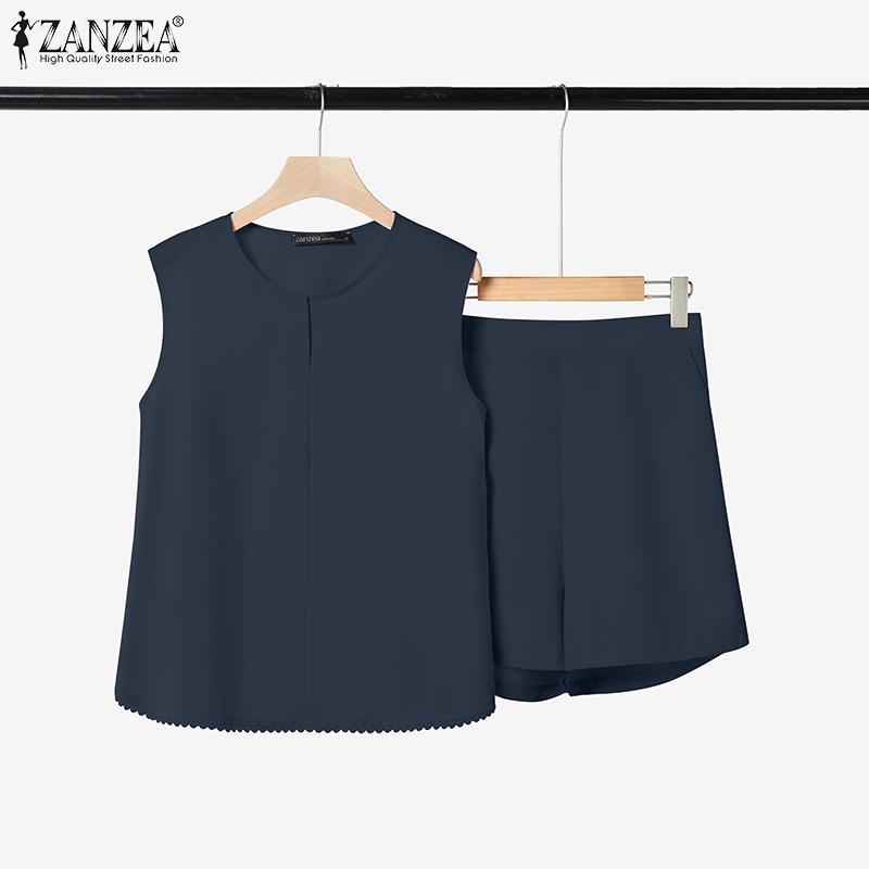 ZANZEA Damen Ärmellose Tanktops und Kurze Hosen Sommer Zweiteiler