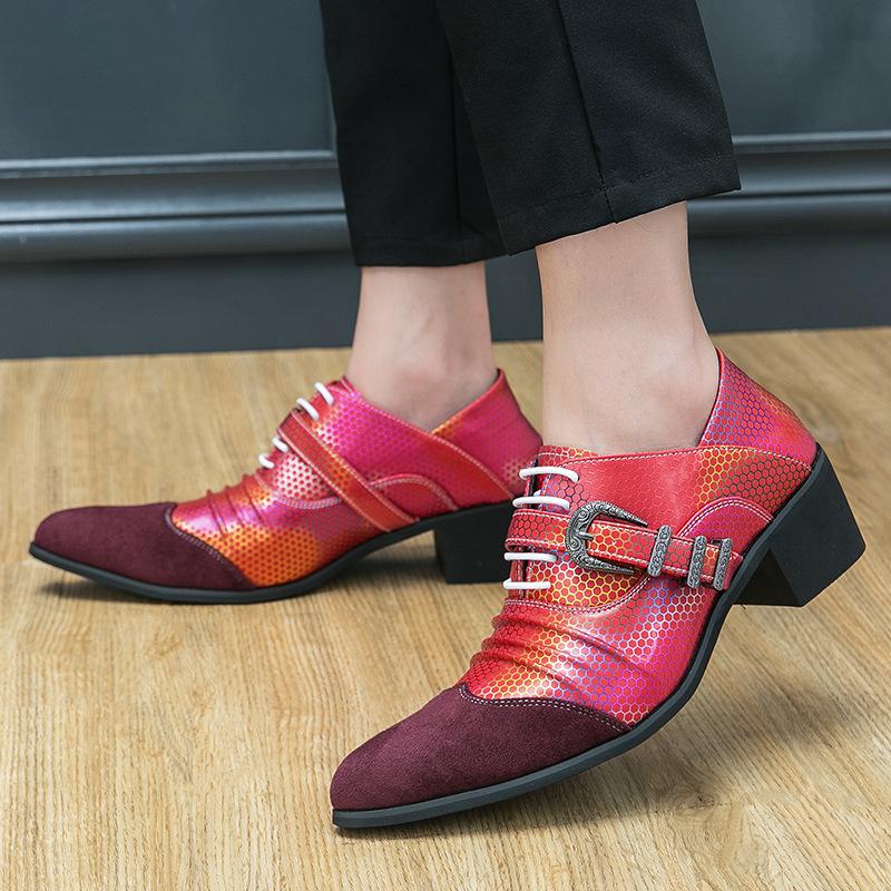 Shoes for Men Large-size38-46 High-heel Bottom Pointed Men's Shoes Mid-heel Shoes Shallow Single  Men's Shoe Zapatillas Hombre