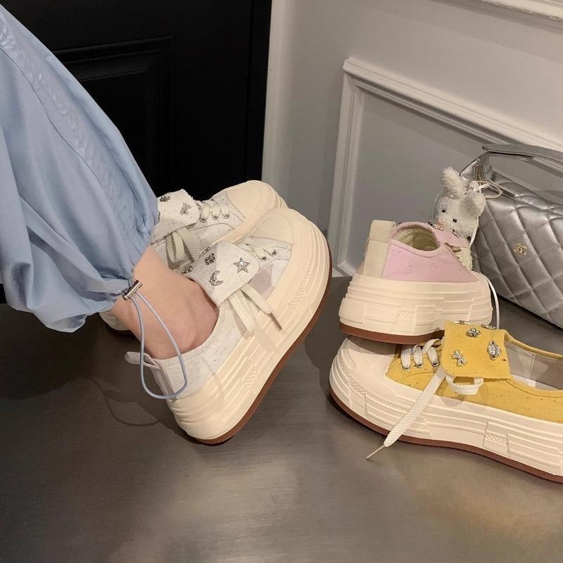 Cowhide version~ thick-soled inner height-increasing canvas shoes women's little white shoes low-top spring and summer new star casual board shoes