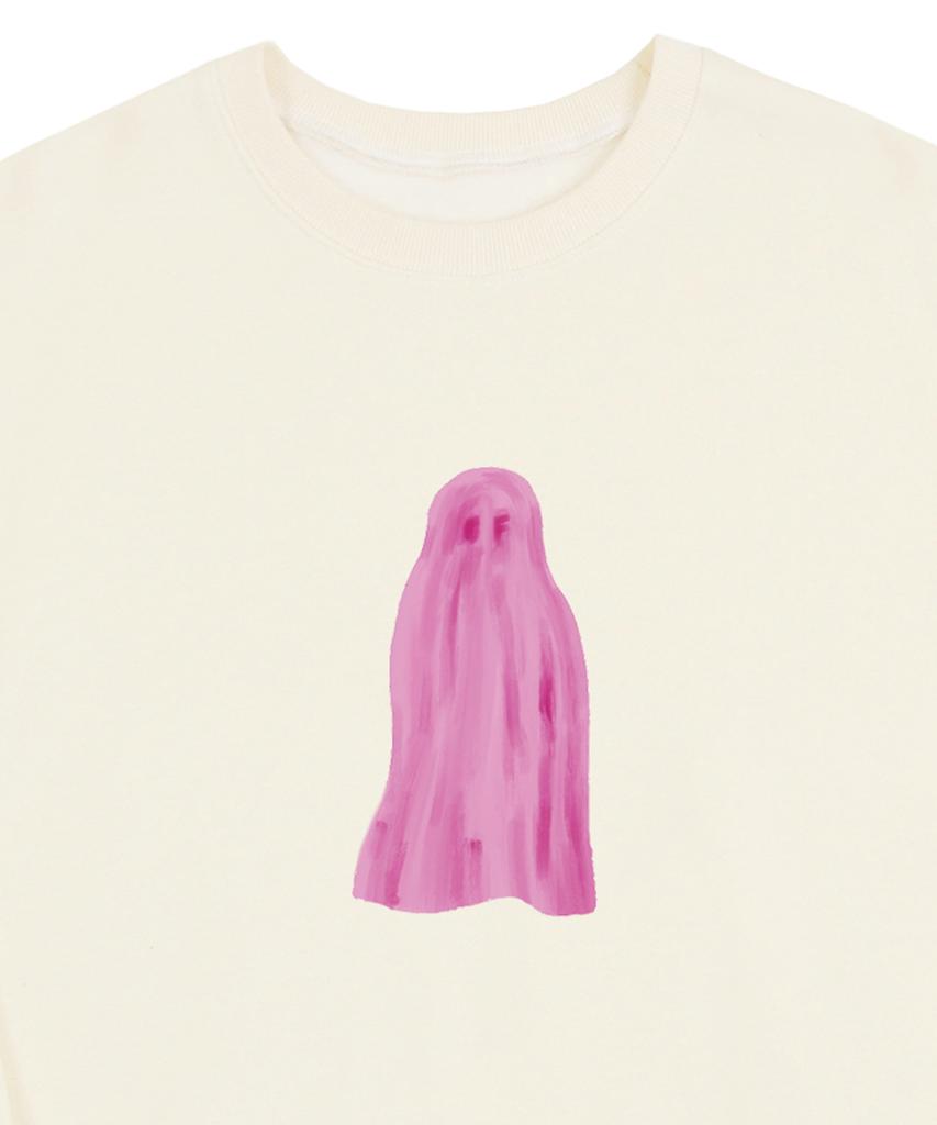 GRAVER [Unisex] Ghost Center Sweatshirt_Cream/Pink Logo