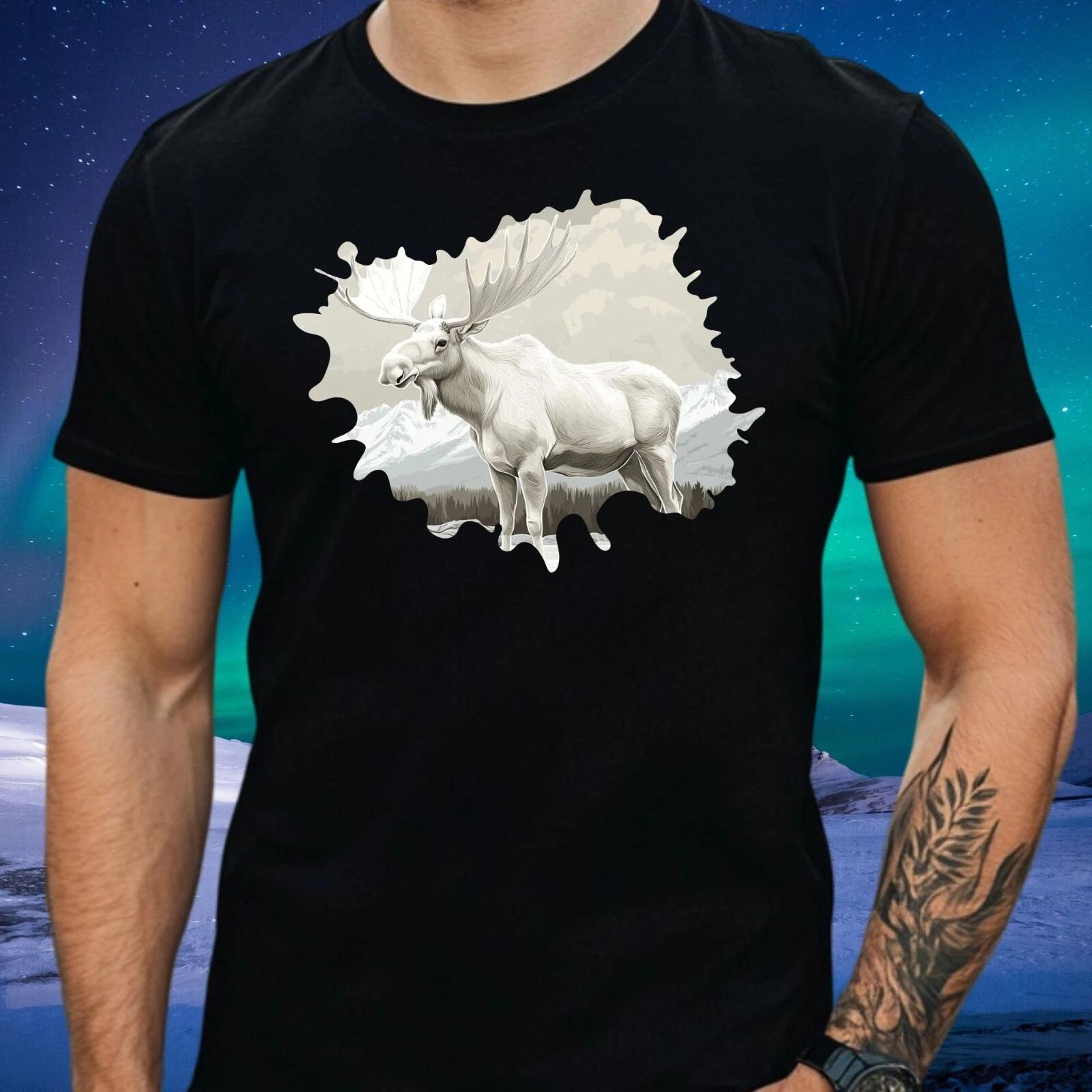T-Shirt Herren Weißer Elch Motiv Baumwolle GrößeXSbis 5XL XL