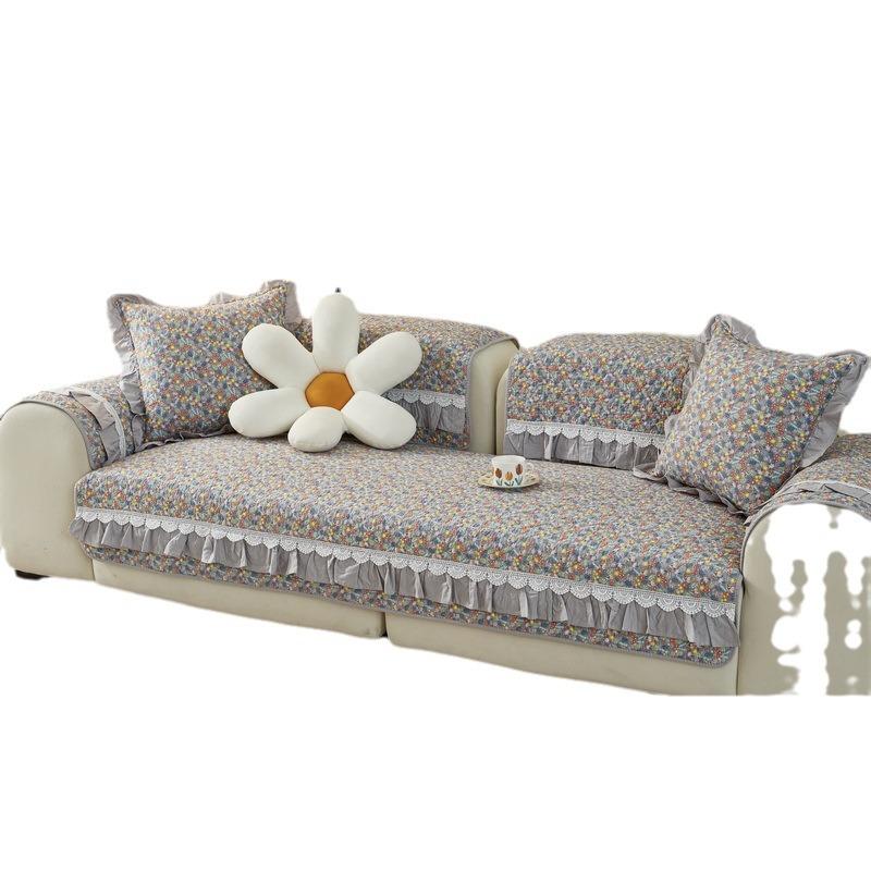 Korean Cotton Small Fresh Floral Sofa Cushion Washed Cotton Four-Season Non-Slip Universal Seat Cushion Sofa Cover Cover Towel