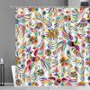 Mexican Floral Shower Curtain, Ethnic Art, Birds and Paisley, Flowers In White,Polyester, Waterproof, Bathroom Decor