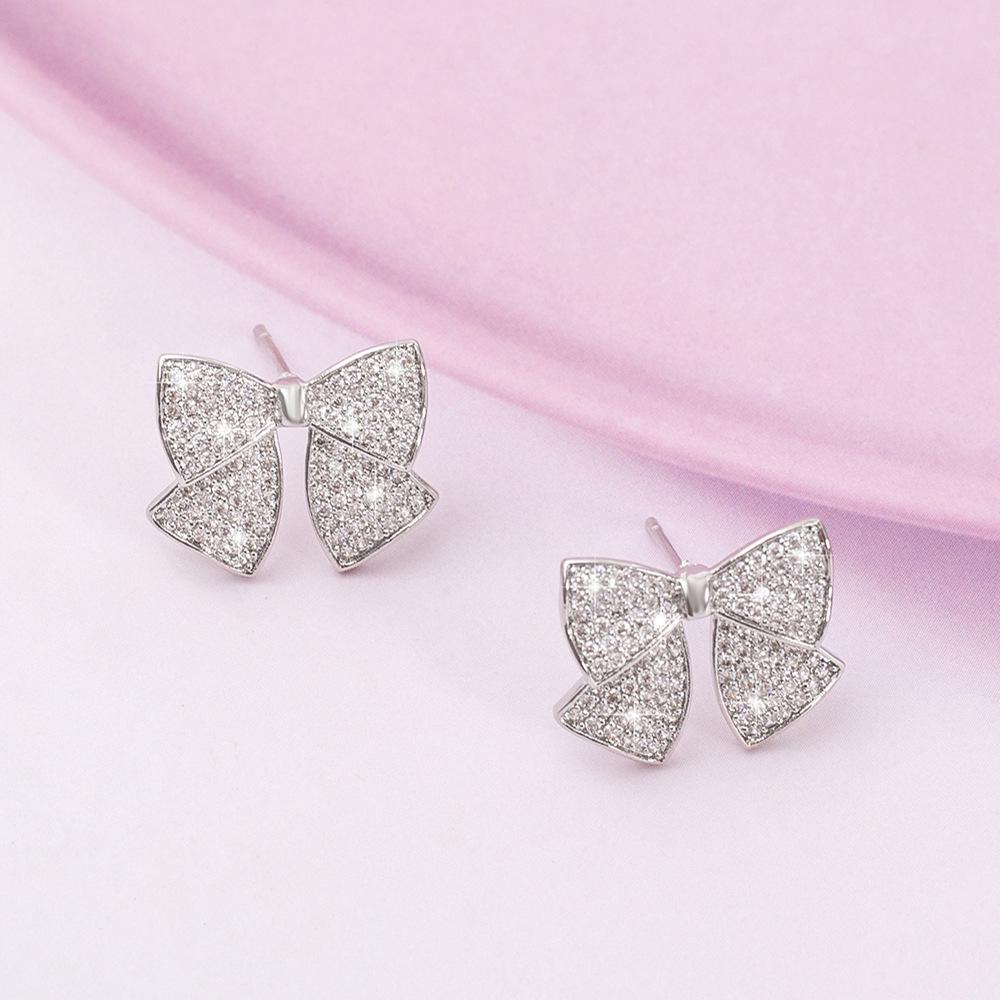 Korean Fashion Bowknot Zircon Stud Earrings - High-Quality Wedding & Party Jewelry