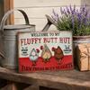 Fluffy Butt Hut Farm Sign, Vintage Chicken Coop Metal Sign, Weatherproof Rustic Wall Art, for Barn Kitchen Backyard Farmhouse Decor