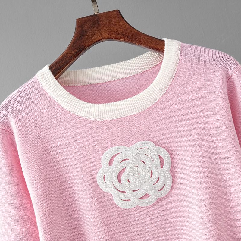 European & American Embroidered Knitwear Set: Embroidered Top + Short Skirt – Fashionable, Casual, Loose Two-Piece Outfit