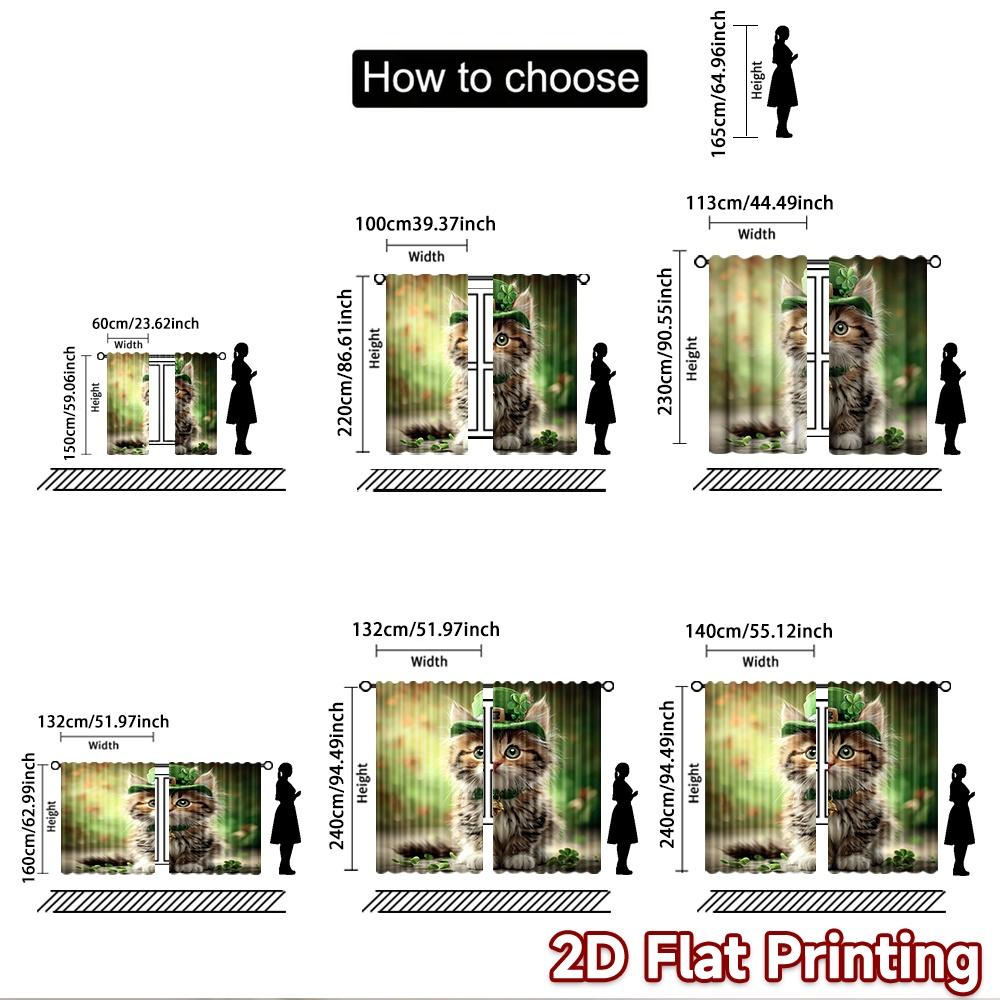 2D flat printing 2pcs Party Curtain Cute Cat Shamrock Hat Digital Printed Polyester Drapes Family Party Decoration Use for